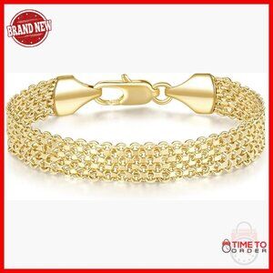14K Gold Mesh Link Bracelet, Lobster Clasp, 6.5-9 Inches, Modern Chain